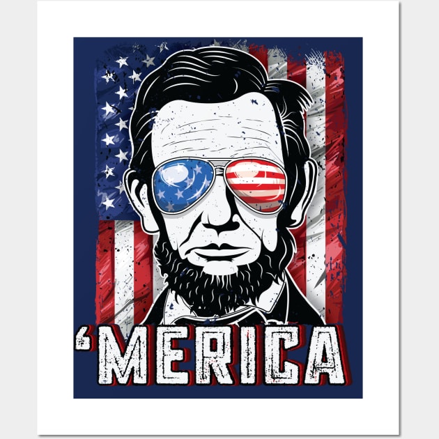 4th of July Merica Abraham Lincoln Wall Art by Pennelli Studio